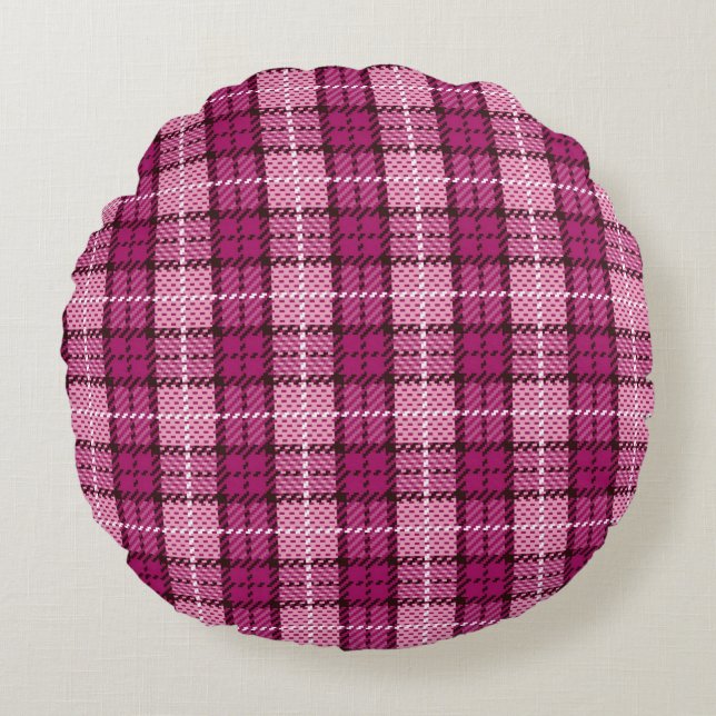Pixel Plaid_Magenta-Black Rond Kussen (Voorkant)