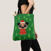 Pixel Pug Schattigee Kerstvakantie Hond Tote Bag (Dichtbij)