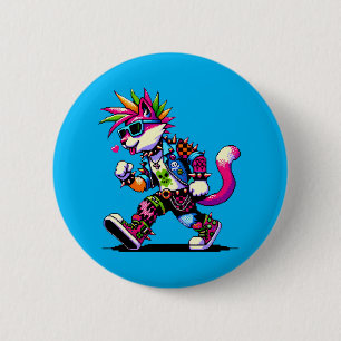 Pixel Punk Cat - 8-bits hart & retro stijl Ronde Button 5,7 Cm