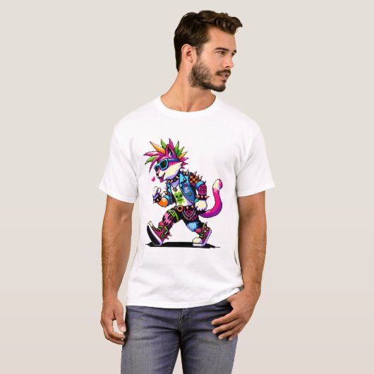 Pixel Punk Cat - 8-bits hart & retro stijl T-shirt (Voorkant volledig)