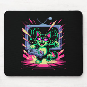 Pixel Rage Kat Retro Gamer Glitch In 8-bit Stijl  Muismat
