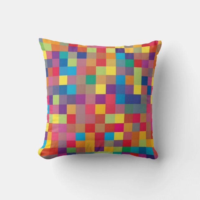 Pixel Rainbow Square Patroon Kussen (Voorkant)