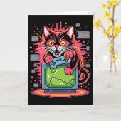 Pixel Razernij Kat Retro Gamer Storing In 8-bit St Kaart (Gele Bloem)