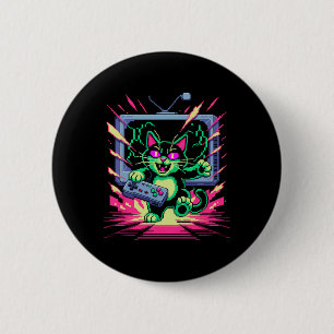 Pixel Razernij Kat Retro Gamer Storing In 8-bit St Ronde Button 5,7 Cm