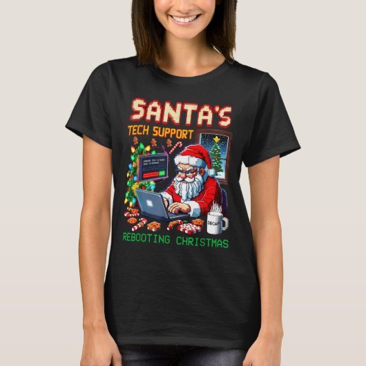 Pixel Rebooting Santa's Tech Support T-shirt (Voorkant)