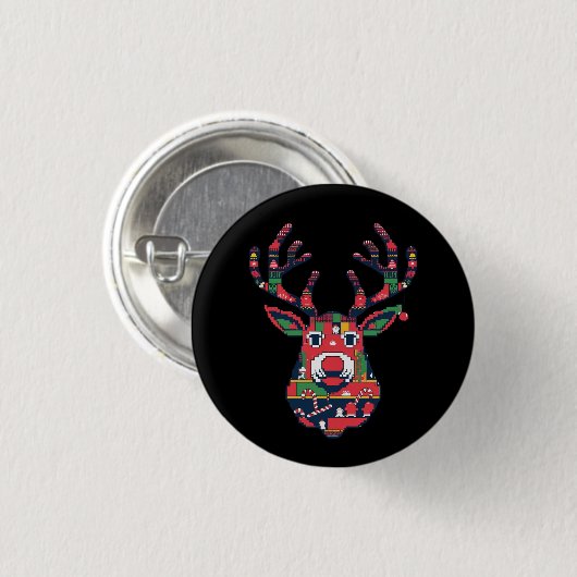 Pixel Reindeer Retro Ugly Sweater Button (Voorkant /achterkant)