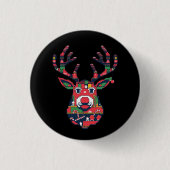 Pixel Reindeer Retro Ugly Sweater Button (Voorkant)