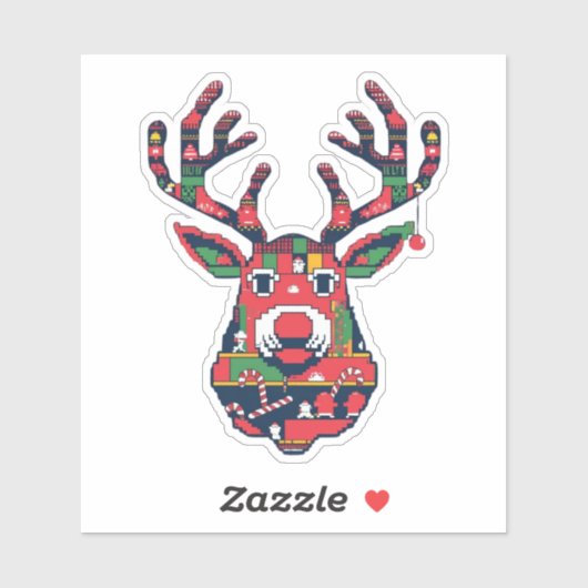 Pixel Reindeer Retro Ugly Sweater Sticker (Vel)