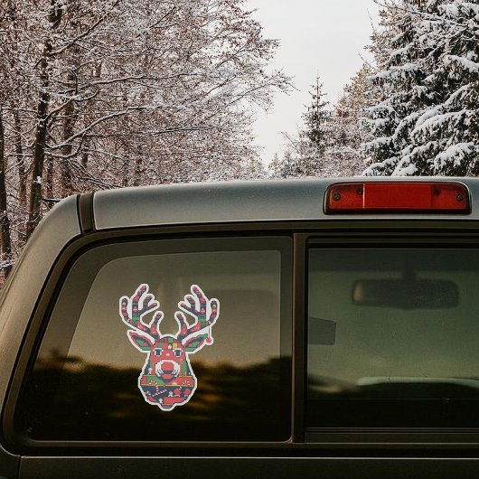 Pixel Reindeer Retro Ugly Sweater Sticker