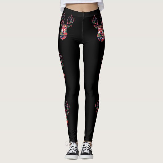 Pixel Reindeer Ugly Sweater Christmas Leggings (Voorkant)