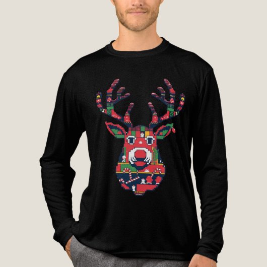 Pixel Reindeer Ugly Sweater Christmas Shirt (Voorkant volledig)