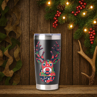 Pixel Reindeer Ugly Sweater Christmas Tumbler Geïsoleerde Drinkbeker