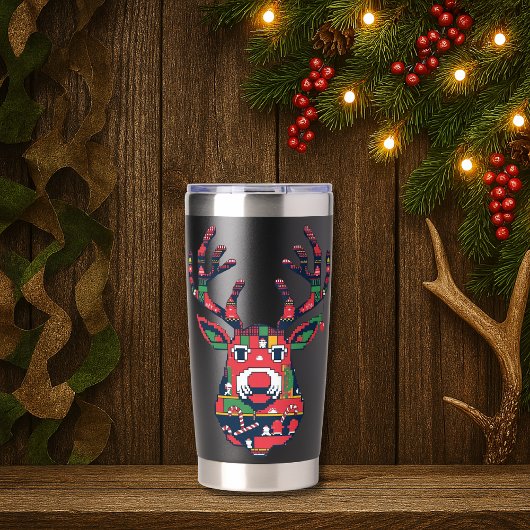 Pixel Reindeer Ugly Sweater Christmas Tumbler Geïsoleerde Drinkbeker