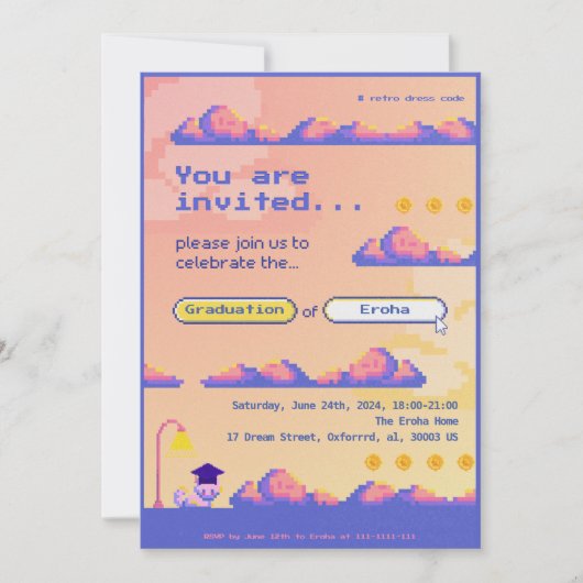 Pixel, Retro, Schattige Afstuderen / Activiteit Bedankkaart (Voorkant)