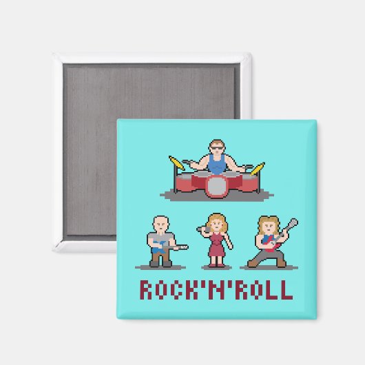 Pixel Rock'n'Roll Band Magnet (Voorkant / Achterkant)