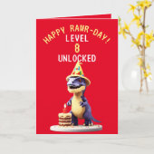 Pixel Rood en Geel Gaming Trex Verjaardag Kaart (Gele Bloem)