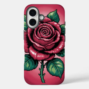 Pixel Roos – Retro Bloemkunst iPhone 16 Hoesje