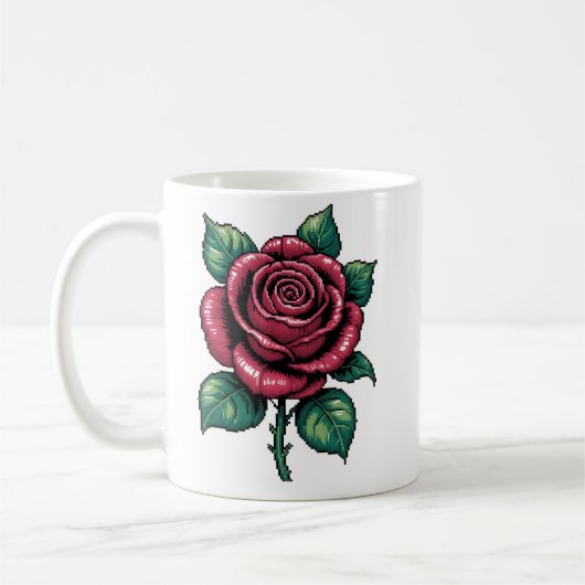 Pixel Roos – Retro Bloemkunst Koffiemok (Links)