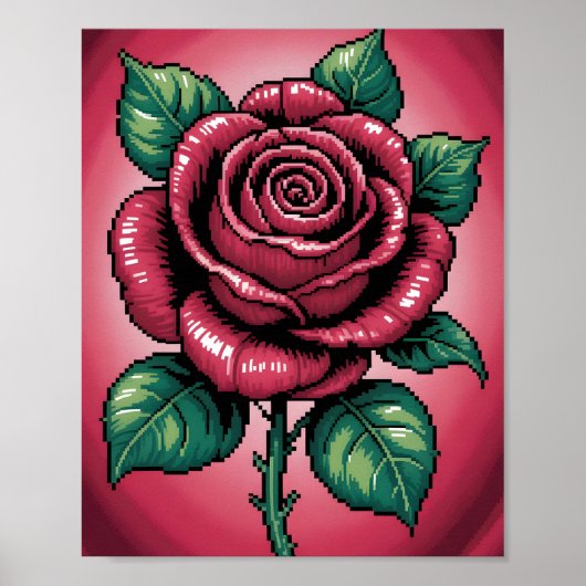 Pixel Roos – Retro Bloemkunst Poster (Voorkant)