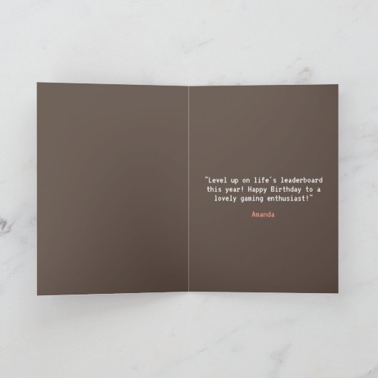 Pixel Roze & Bruine Kat Cake Gamer Verjaardag Kaart (Binnen)