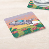 Pixel Ruimteschip Cactus Onderzetter Set (Schuin)