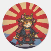 Pixel Samurai Cat Ronde Sticker (Voorkant)