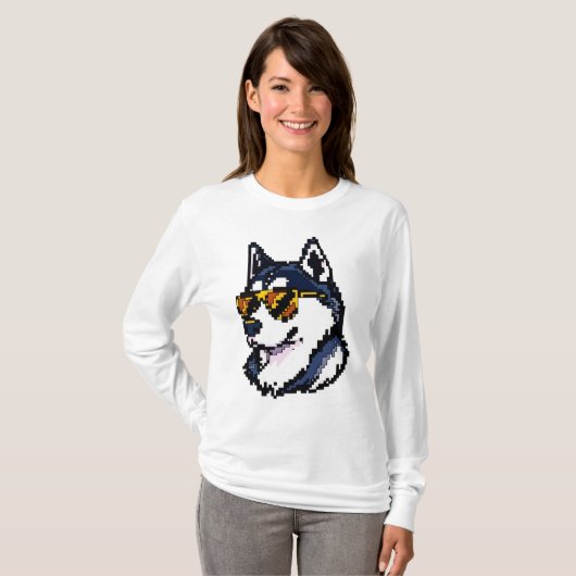 Pixel Siberische Husky T-shirt (Voorkant volledig)