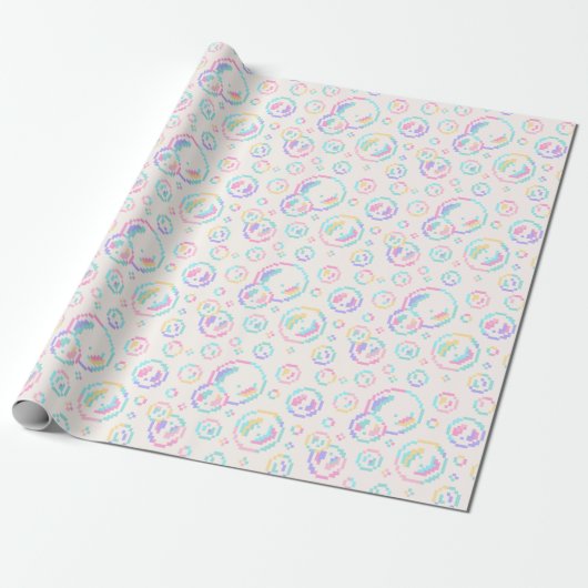 Pixel Soap Bubbles Pattern Cadeaupapier (Uitgerold)