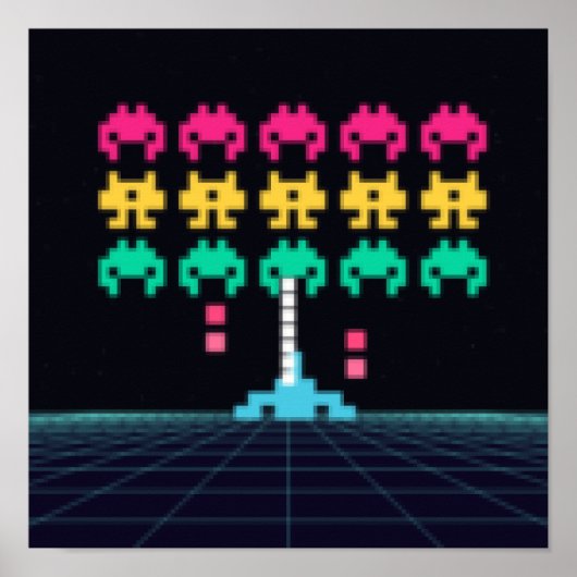 Pixel Space Shooter - Retro Arcade Kunst aan de Wa Poster (Voorkant)