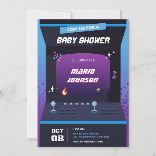 Pixel spel baby shower kaart (Voorkant)