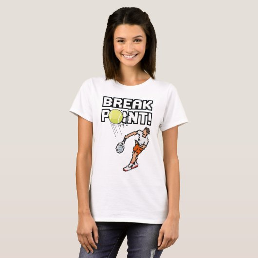 Pixel Sport Retro Tennis "Breekpunt!" T-Shirt (Voorkant volledig)