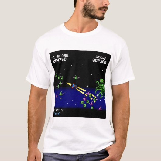 Pixel Starfighter T-Shirt -Retro Space Shooter Tee (Voorkant)