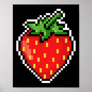Pixel Strawberry 80s Videospel Halloween  Poster