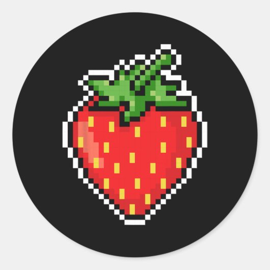 Pixel Strawberry 80s Videospel Halloween  Ronde Sticker (Voorkant)