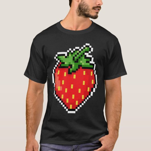Pixel Strawberry 80s Videospel Halloween  T-shirt (Voorkant)