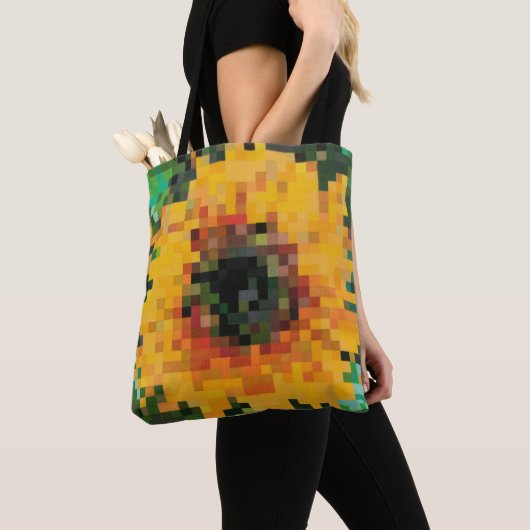 Pixel sunflower with vibrant yellow and green tote bag (Dichtbij)