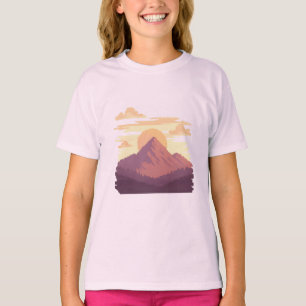 Pixel Sunrise Mountain – Rustige Pixel Landschap T-shirt
