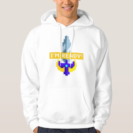 Pixel Sword Hoodie - "Ik ben er klaar voor!" Gamer (Voorkant)