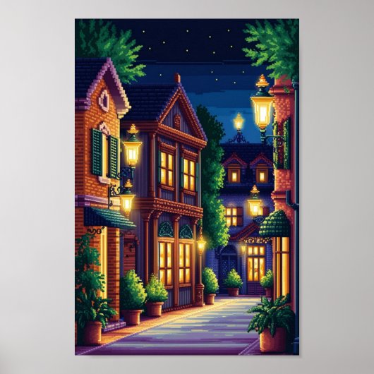 Pixel Tranquility: Doe City Nights Whisper in Warm Poster (Voorkant)