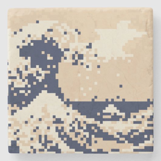 Pixel Tsunami 8 Bit Pixel Art Stenen Onderzetter (Voorkant)