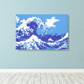 Pixel Tsunami Blauw 8 Bit Pixel Art Canvas Afdruk (Insitu (Houten vloer))