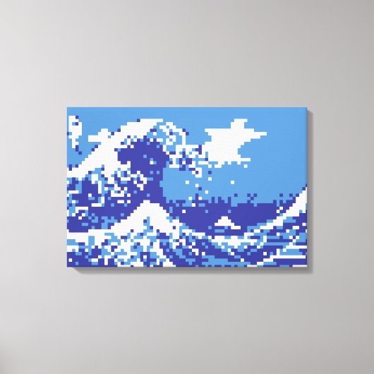 Pixel Tsunami Blauw 8 Bit Pixel Art Canvas Afdruk (Voorkant)