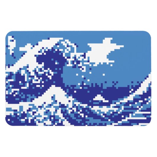 Pixel Tsunami Blauw 8 Bit Pixel Art Magneet (Horizontaal)