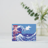Pixel Tsunami Blauw 8 Bit Pixel Art Visitekaartje (Staand voorkant)