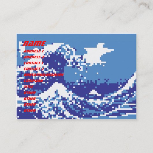 Pixel Tsunami Blauw 8 Bit Pixel Art Visitekaartje (Voorkant)