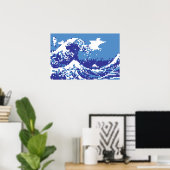 Pixel Tsunami Blauw 8 Bit Pixelkunst Poster (Thuiskantoor)