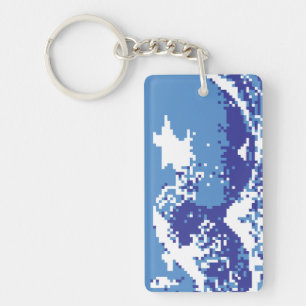 Pixel Tsunami Blue 8 Bit Pixel Art Sleutelhanger