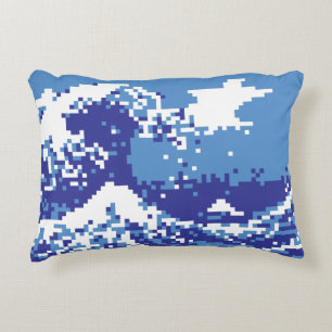 Pixel Tsunami Blue met 8 bits Pixel Art Accent Kussen