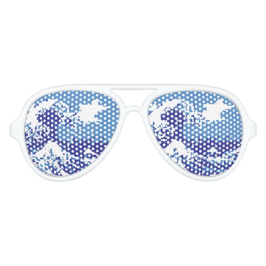 Pixel Tsunami Blue met 8 bits Pixel Art Aviator Zonnebril (Voorkant)