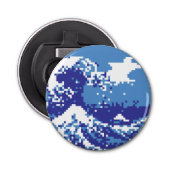 Pixel Tsunami Blue met 8 bits Pixel Art Button Flesopener (Voorkant)